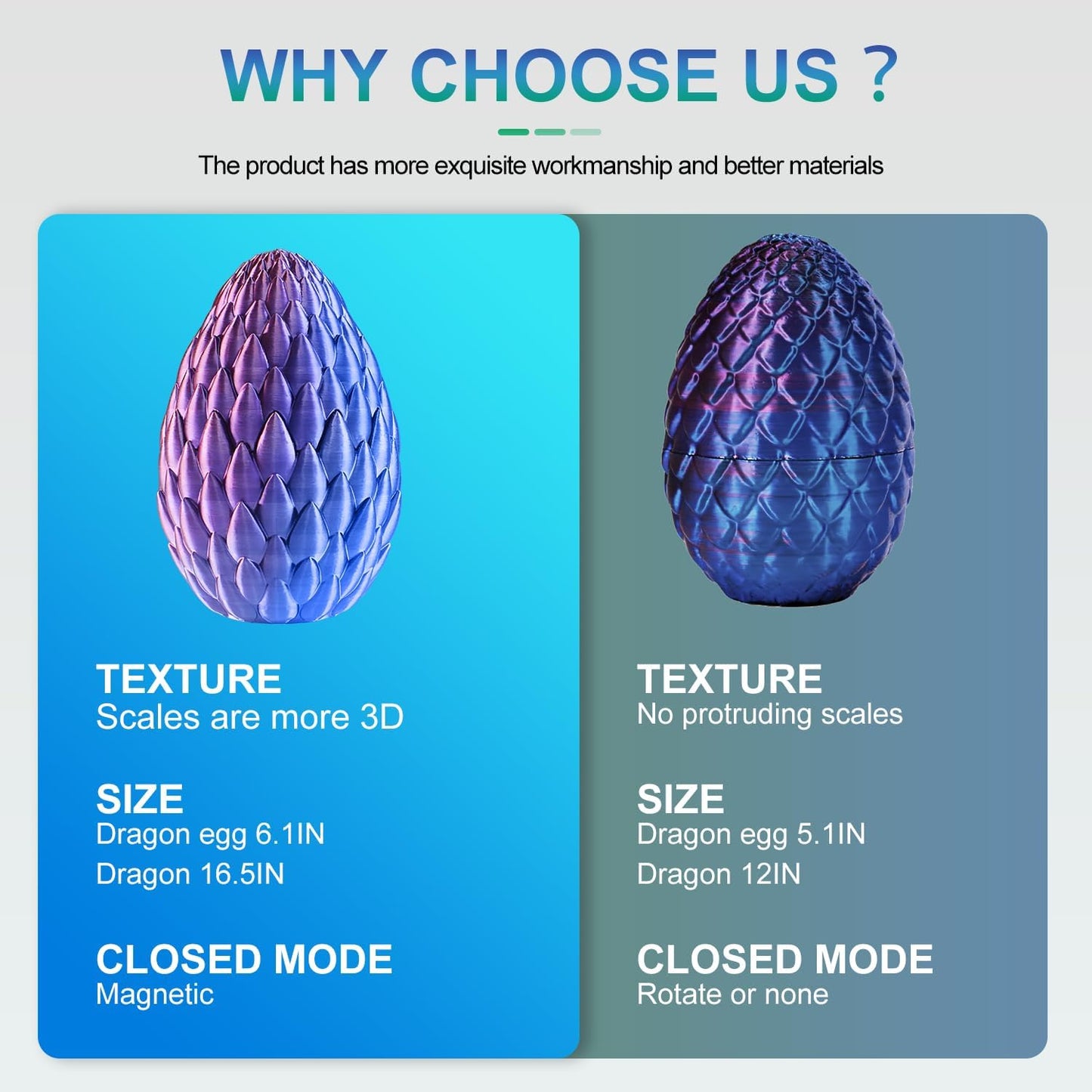 Dragon Eggs with Dragon Inside, 16.5 Inch Large 3D Printed Dragon Egg Articulated Dragon Crystal Dragon Executive Desk Toys Fidget Toy for Autism/ADHD (Red Green Blue, with Egg)