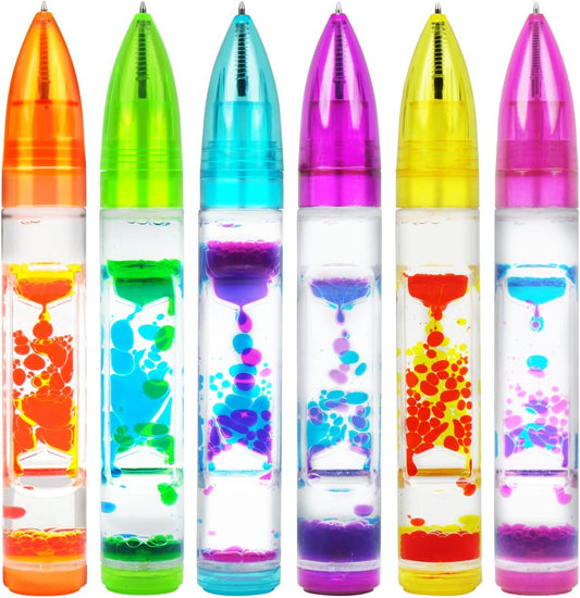 Liquid Motion Bubbler Sensory Toy Pen, Colorful Liquid Timer Pens Great for Stress and Anxiety Relief,Sand Timer for Kids and Adults(6 Pack)
