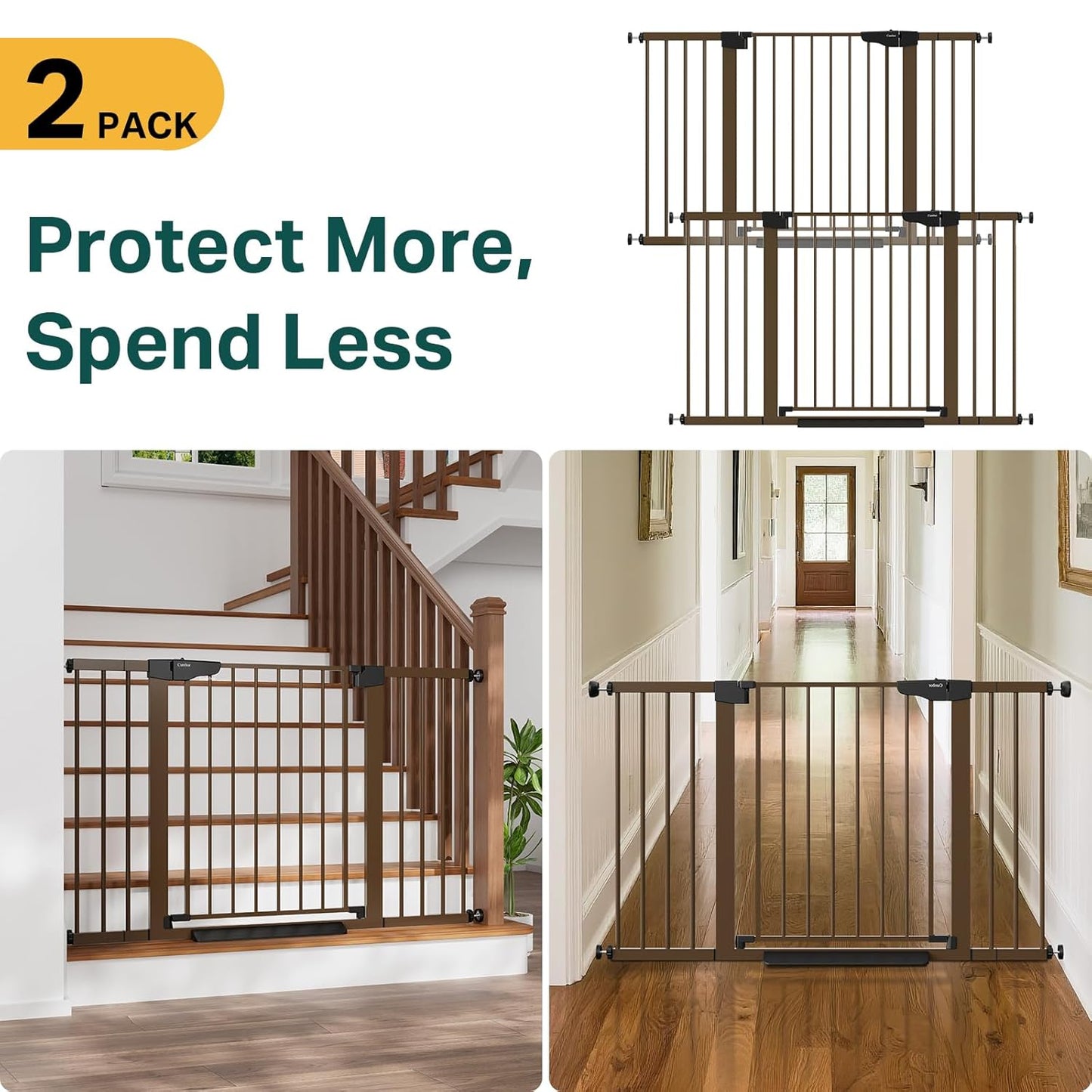 Cumbor 2 Pack 29.7"-51.5" Extra Wide Baby Gate for Stairs, Mom's Choice Awards Winner-Dog Gates for Doorways, Pressure Mounted Walk Through Pet Gate Indoor, Safety Auto-Close Child Gate for Kid,Brown