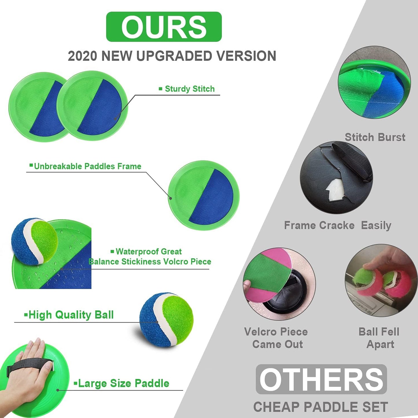 Jalunth Ball Catch Set Game Toss Paddle - Beach Toys Back Yard Outdoor Games Pool Backyard Target Throw Sticky Set Age 3 4 5 6 7 8 9 10 11 12 Years Old Boys Girls Kids Easter Gifts Green Blue 2 Pack