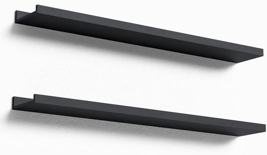 35.4 Inches Long Floating Shelves Wall Mounted, 2 Set Modern Black Wall Shelf for Bedroom, Nursery Book Shelf with Lip, Picture Ledge Shelf for Wall Decor Living Room Bathroom Kitchen- Black