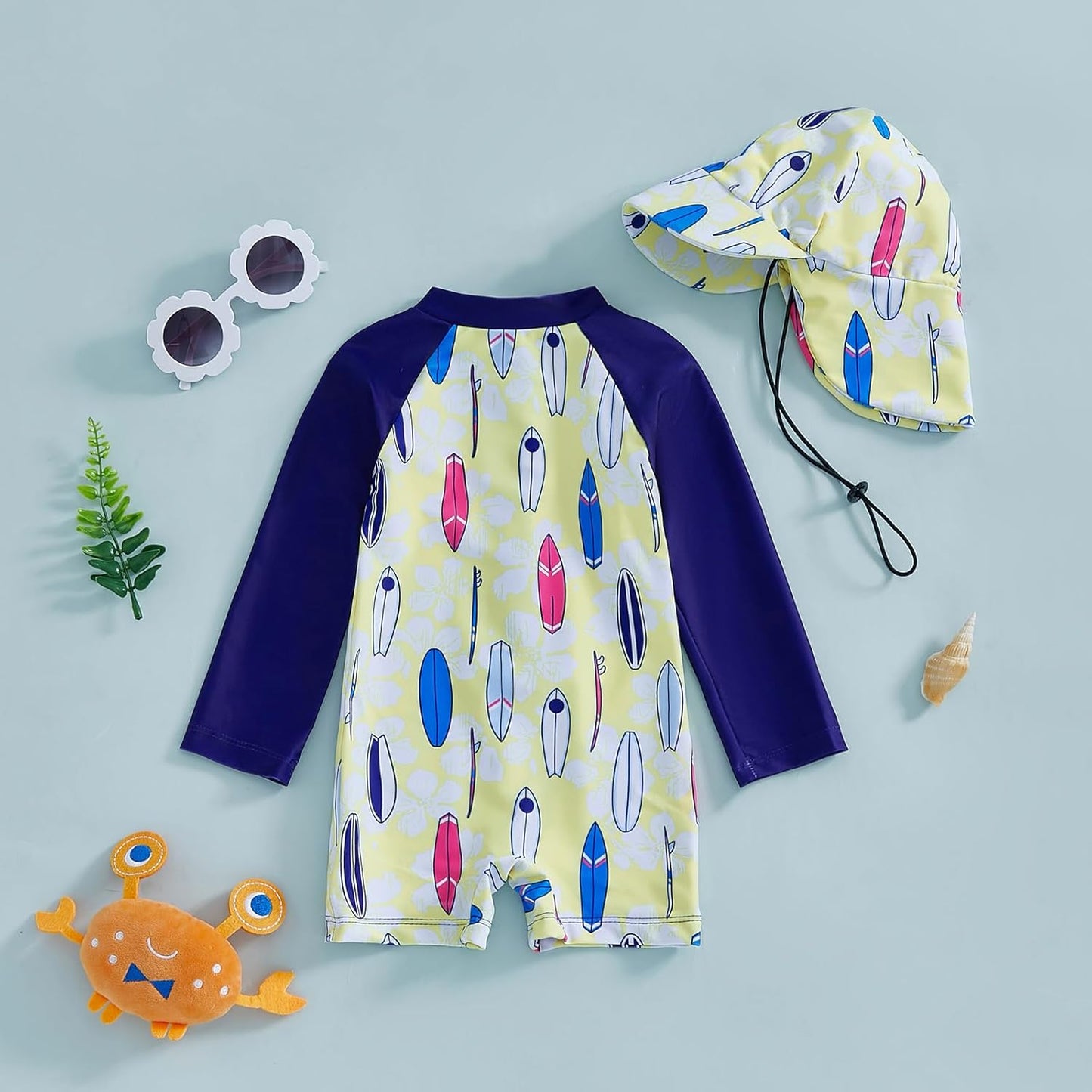 Hnyenmcko Baby/Toddler Boy Rash Guard Swimsuit Long Sleeve One Piece Zipper Swimwear Sunsuit Infant Bathing Suit Beachwear