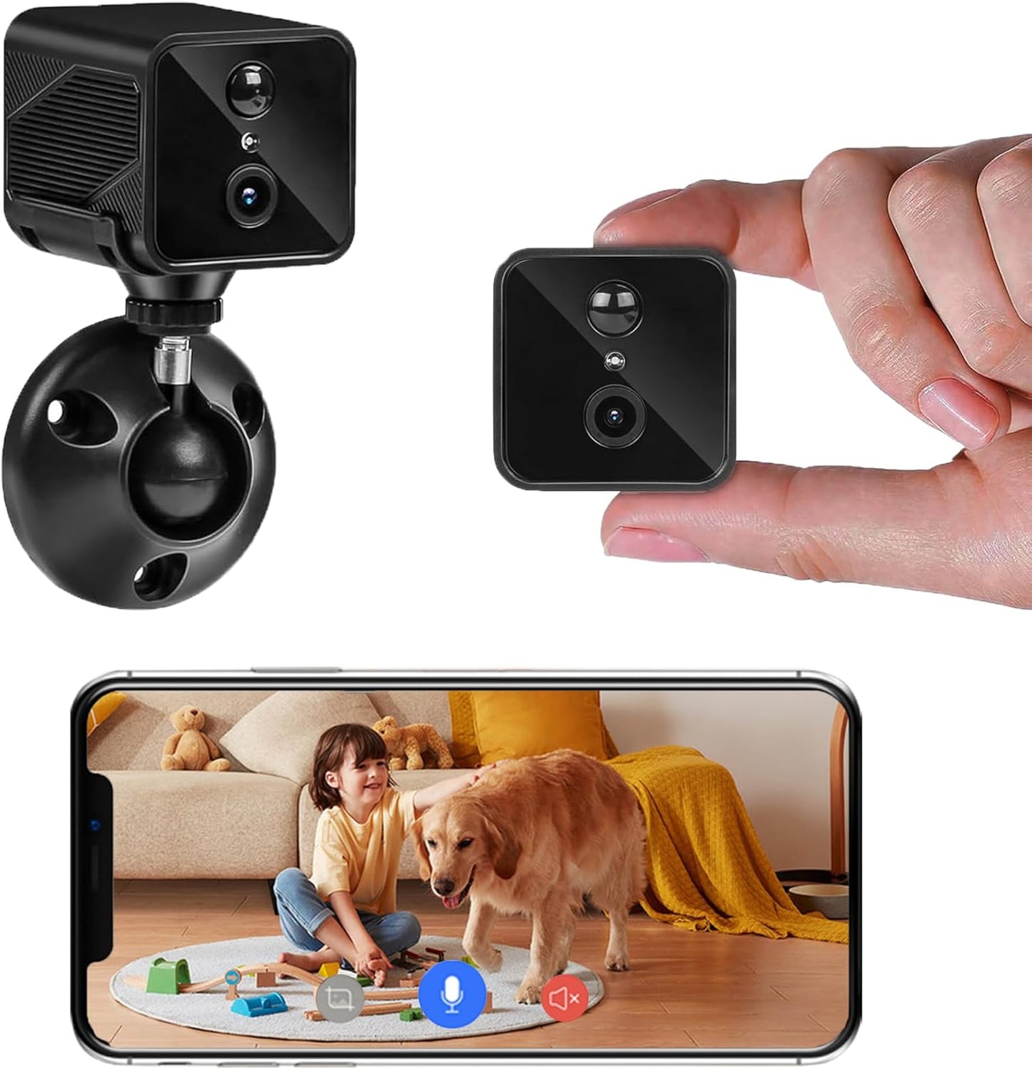 Mini Indoor Camera for Home Security, Night Vision, Motion Detection, 2-Way Talk, Cloud Storage, Rechargeable Battery Dog Camera with Speaker,Nanny Cam Baby Camera, 2.4G WiFi Only