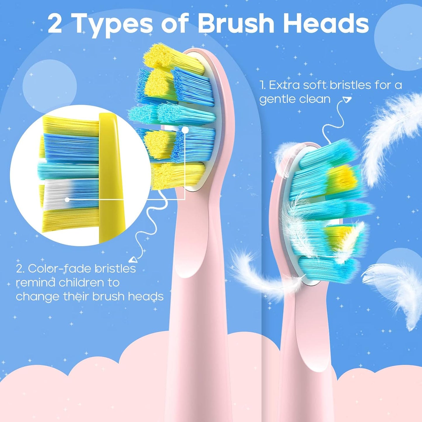 SEAGO Kids Electric Toothbrush, Sonic Soft Bristle Rechargeable Toothbrushes with DIY Stickers, 5 Modes, Includes 4 Replacement Brush Heads, Ages 3 to 12 Years Old (Pink)