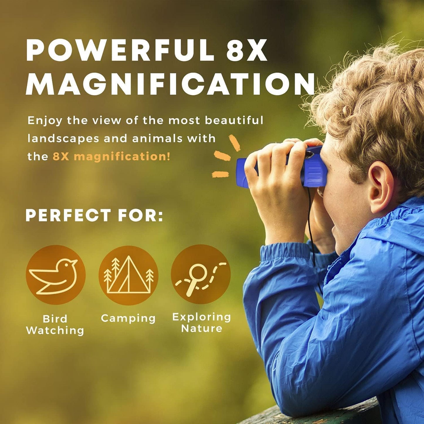 Binoculars for Kids for Toddler - for Little Boys and Girls – Extensive Set Incl. Magnifying Glass & Compass – Powerful Magnification 8X21 – 3 to 12 Year Old Kids