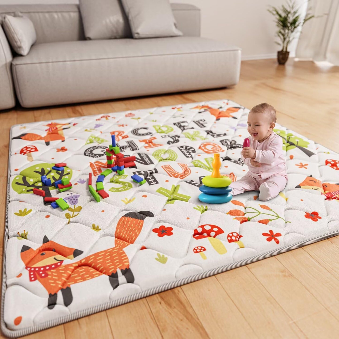 Baby Play Mat 50x50 Playpen Mat Upgraded Thicker Baby Floor Play Mat Cushioned Anti- Slip Crawling Mat Waterproof Activity Playmat for Babies Toddlers Infants Tummy Time(50x50, Letter Fox)