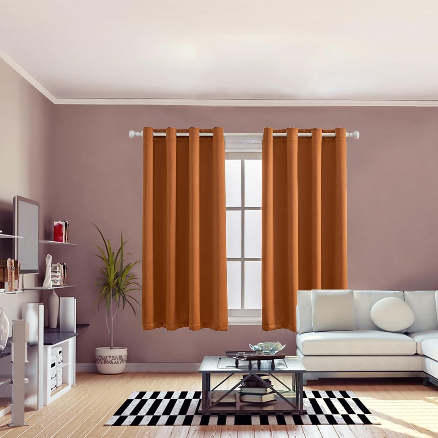 Anytime 100% Blackout Curtain Set, Thermal Insulated & Energy Efficiency Window Draperies for Guest Room, Full Shading Panels for Shift Worker and Light Sleepers（Orange, 2 Panels, 52W x 54L）