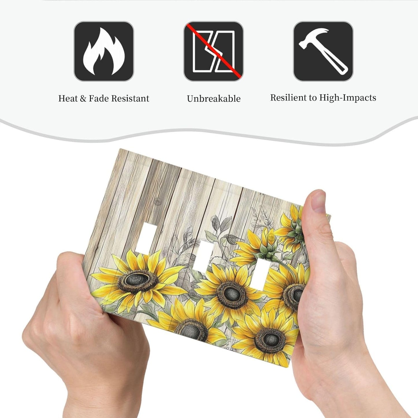 Decorative Switch Plates Floral Sunflower Rustic Flower Vintage Wood 3 Gang Wall Plate Triple Toggle Light Switch Cover Faceplate Electrical Wall Panels For Farmhouse Cabin Decor