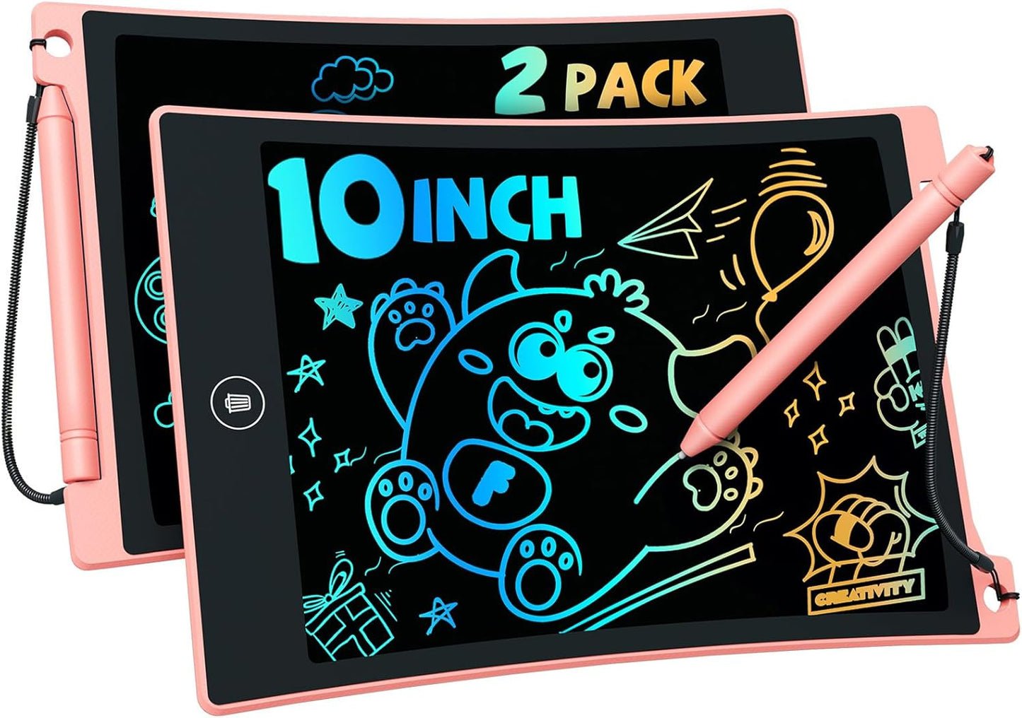 TEKFUN Toys for Kids, 2 Pcs LCD Writing Tablet with Anti-Lost Stylus, 10in Erasable Doodle Board Reusful Drawing Pad for Kids, Travel Car Trip Learning Toys Christmas Birthday Gift for 3 4 5 6 7 Girls