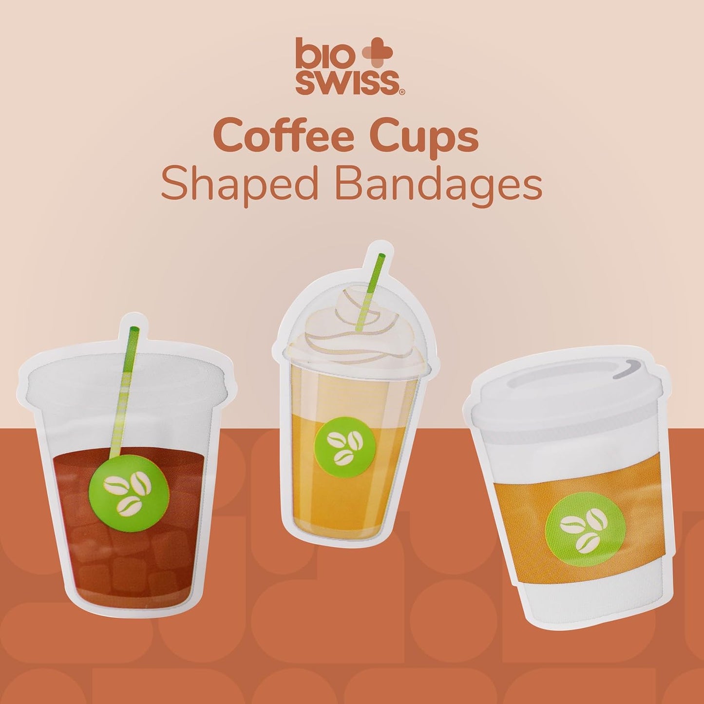 BioSwiss Bandages, Coffee Cup Shaped Self Adhesive Bandage, Latex Free Sterile Wound Care, Fun First Aid Kit Supplies for Kids, 50 Count