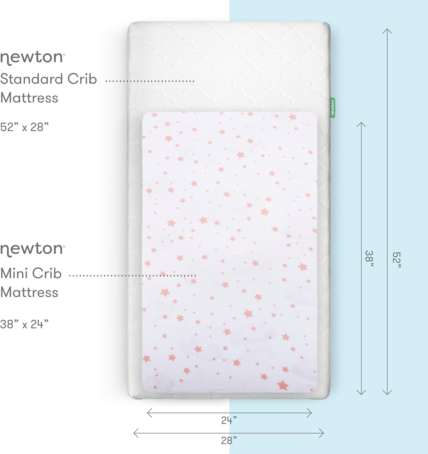 Newton Baby Mini Crib Fitted Sheets (2-Pack) | Organic Muslin Cotton, Breathable & Soft Baby Sheets, Machine Washable Baby Mattress Sheets, Fits Any Mini Sized Crib 24" x 38", Stardust Coral + White