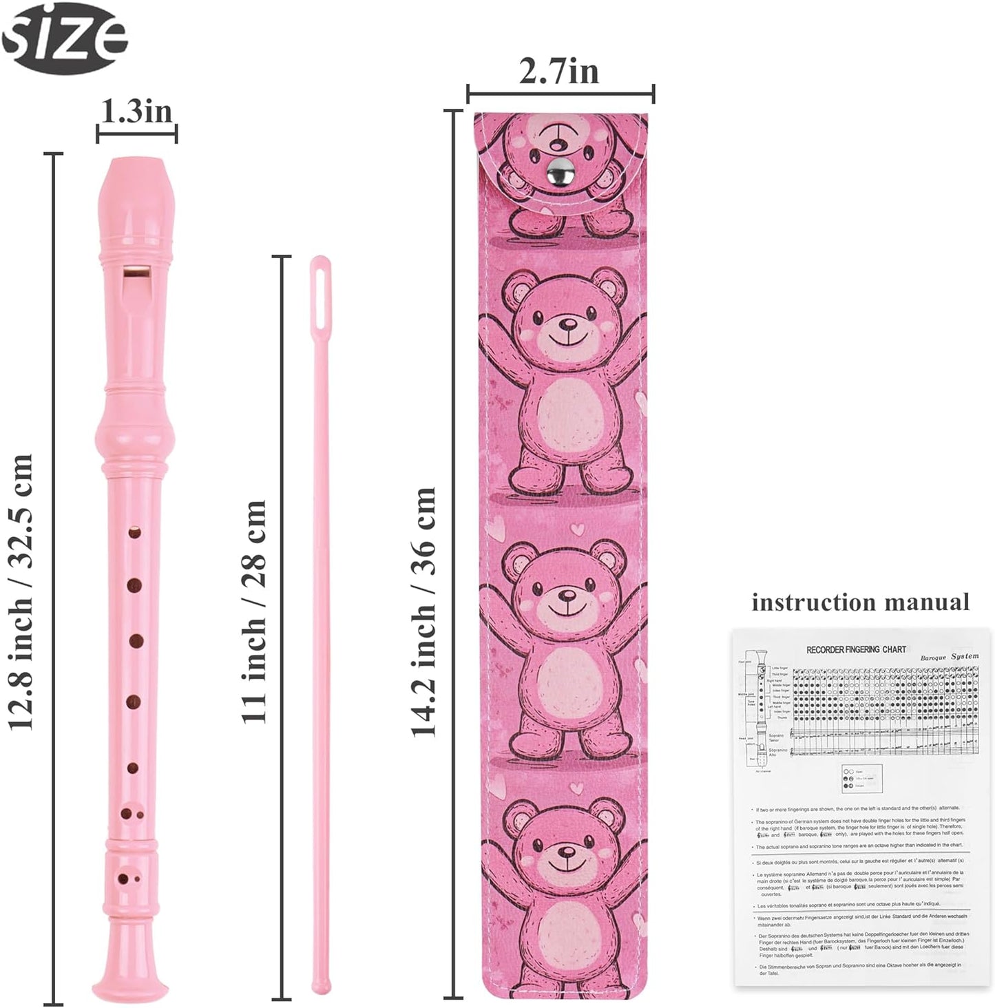 Recorder Instrument for Beginner Kids Adults,8-Hole Soprano Descant Recorder Music Flute with with Cleaning Rod & Leather Case For School Student Home Entertainment(2-Bear）