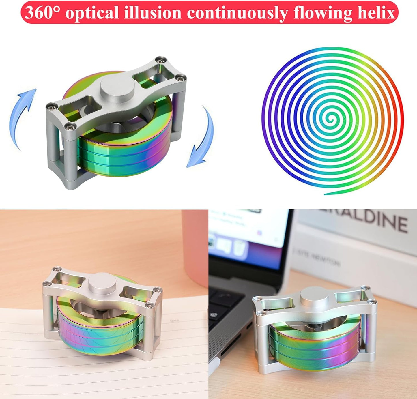 Desk-Kinetic-Toys Cool-Gadgets for Fidget: 20Mins Spinning-Tops, Cool-Stuff Figet Game for Adult Teen Children Kid, Optical-Illusion Stress Relief Gifts for Man Women Office School Home Christmas