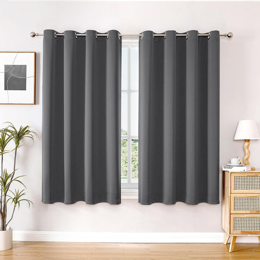 ChrisDowa Blackout Curtains 54 inches Long for Bedroom - 2 Panels Set Grommet Thermal Insulated Room Darkening Curtains for Living Room (Grey, 52 x 54 Inch)