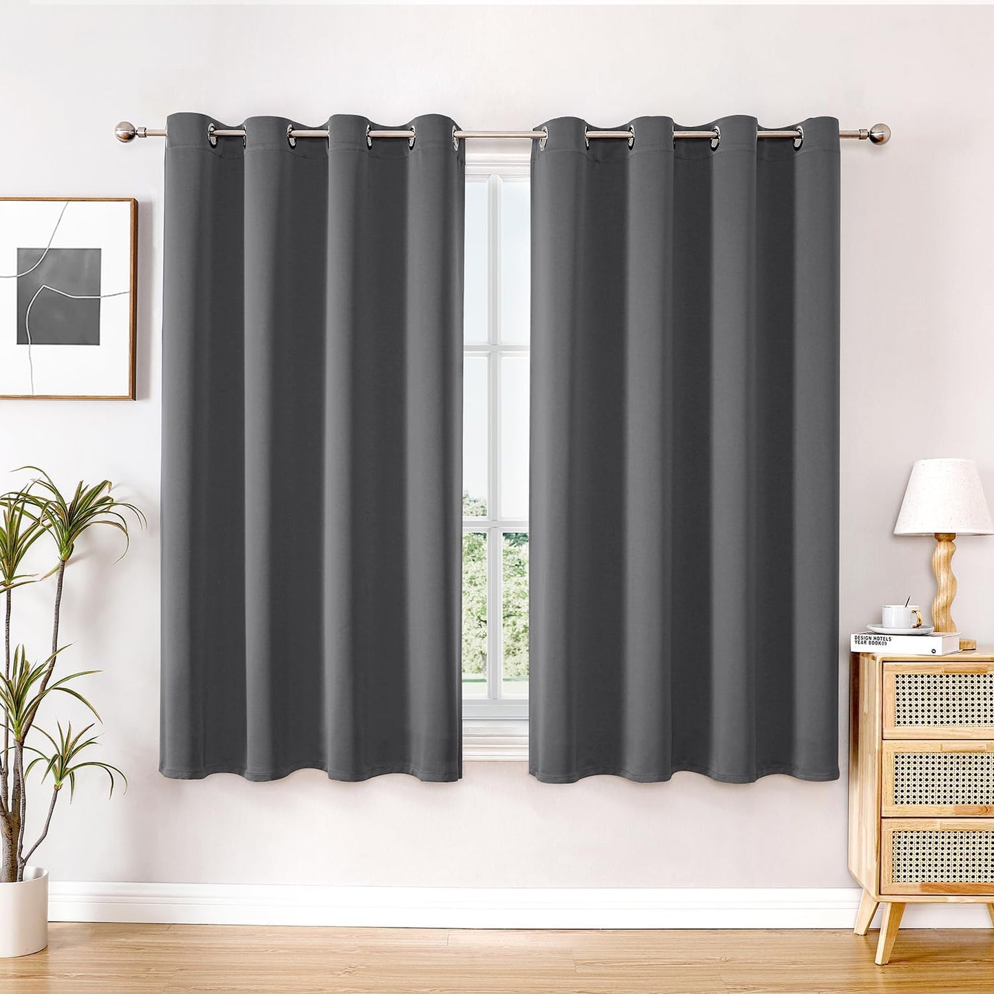 ChrisDowa Blackout Curtains 63 inches Long for Bedroom - 2 Panels Set Grommet Thermal Insulated Room Darkening Curtains for Living Room (Grey, 52 x 63 Inch)