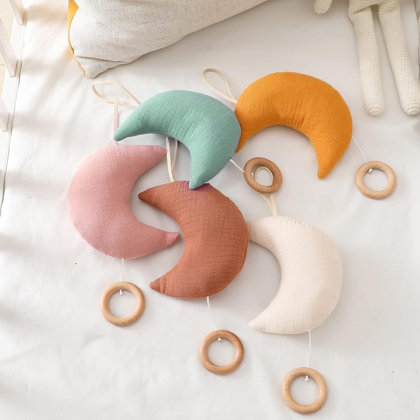 let's make Baby Travel Toy with Music Box - Brahm's Lullaby Pull Musical Toy, Mobile Crib Bed Bell for Carriers and Cribs Beige Moon Music Box