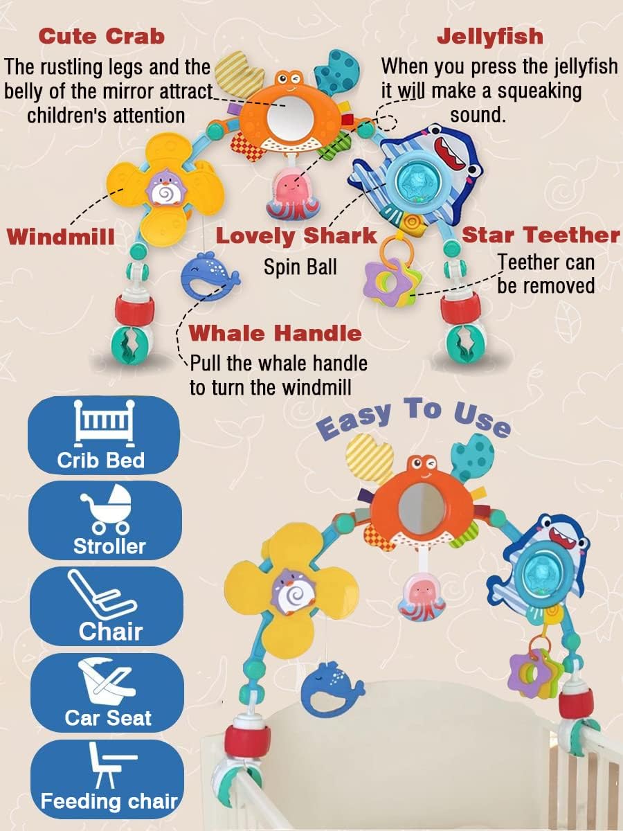 Pau1Hami1ton Baby Stroller Arch Toys, Car Seat Toys,Bouncer Toy Bar/Mobile for Bassinet,Adjustable Baby Hanging Toys Fit for Crib Bed,Stroller,Car Seat.S-19(Crab)