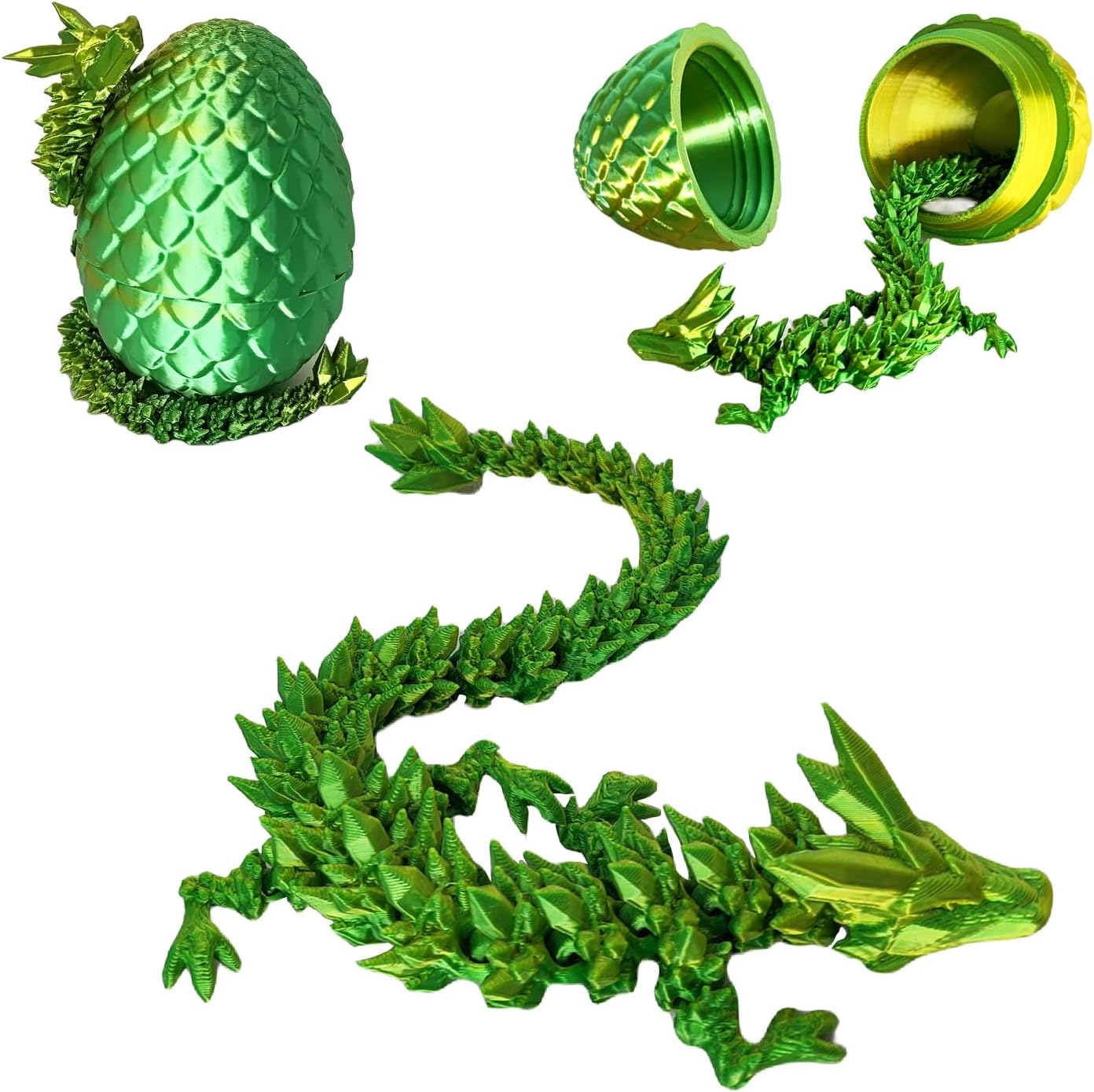 3D Printed Dragon Egg, 3D Printed Articulated Dragon Eggs with Dragon Inside, Crystal Dragon Fidget Toy, Adults Fidget Toys, Mystery Dragon Egg for Autism and ADHD（Laser Yellow Green）