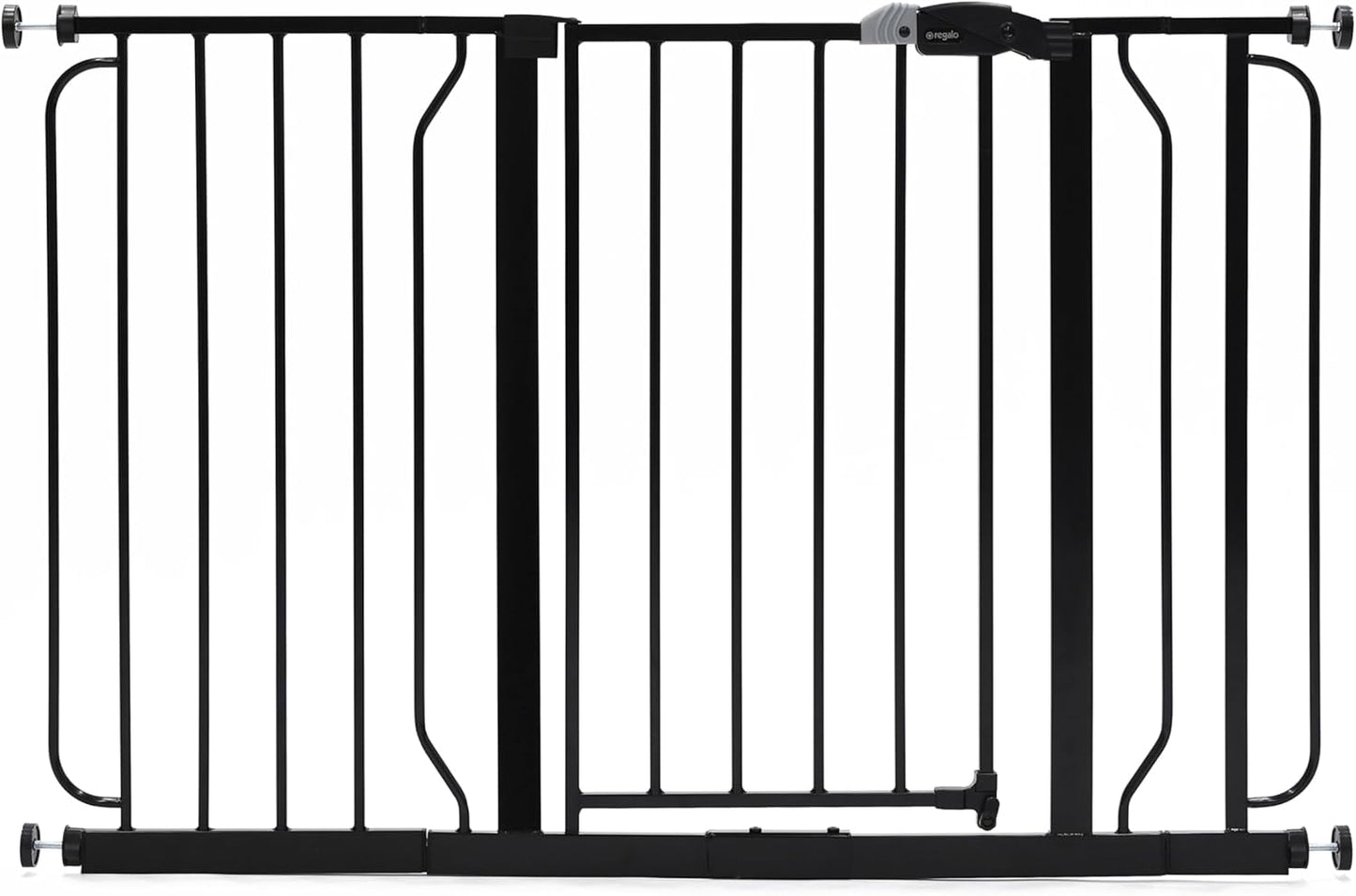Regalo Easy Step 49-Inch Extra Wide Baby Gate, Includes 4-Inch and 12-Inch Extension Kit, 4 Pack of Pressure Mount Kit and 4 Pack of Wall Mount Kit, Black