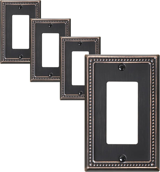 4-Pack Decorator Outlet Cover Plate, Decorative Switch Plates and Outlet Covers, Aged Bronze Metal Wall Plates for Electrical Outlets, Receptacle, GFCI Outlet, Dimmer Switch