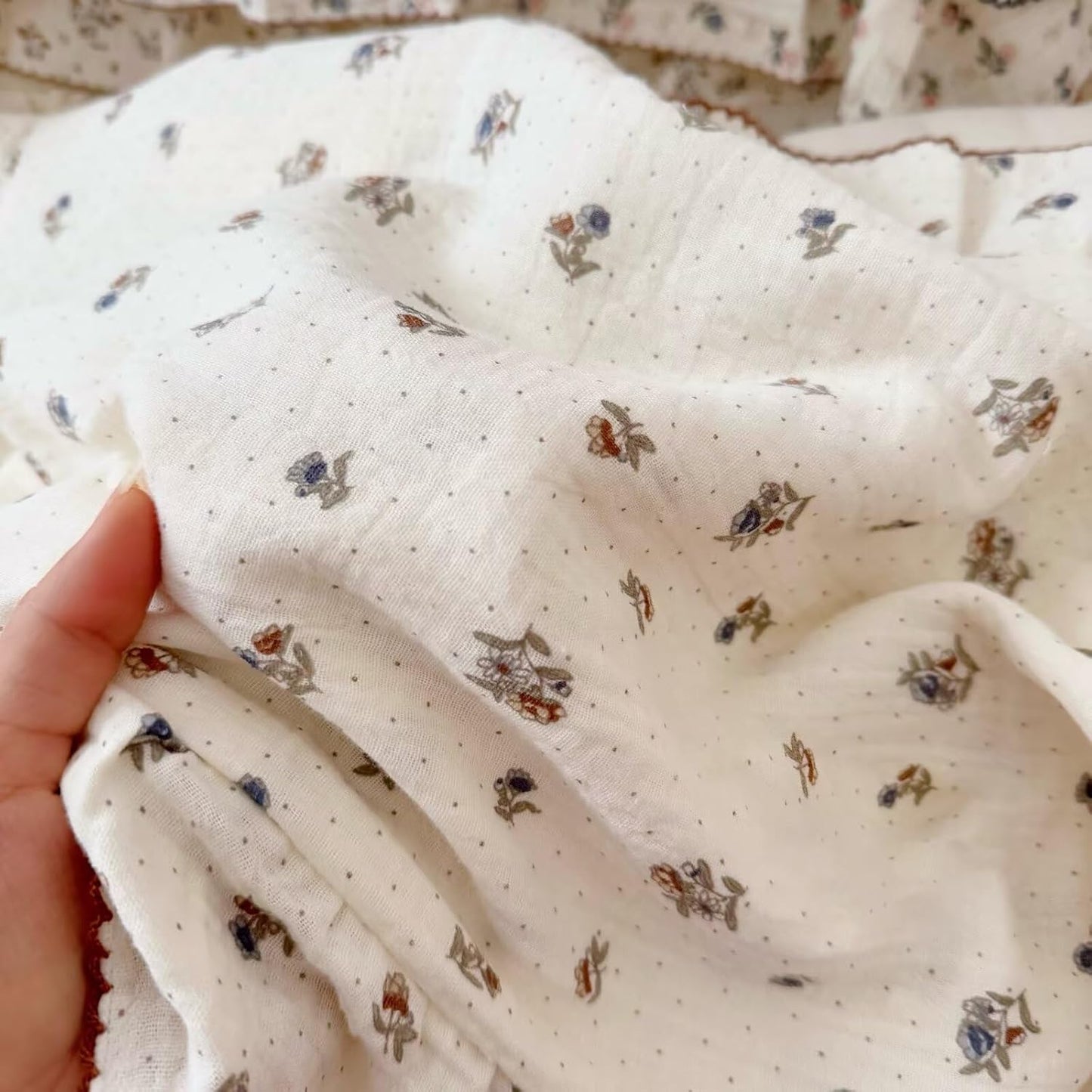 BuLuTu Crib Size Toddler Pillowcase 1 pc, 14"x20", Oeko-TEX Certified 100% Cotton Gauze Pillow Cases for Girls Boys Sensitive Skin, Pansy Floral Print with Dots Pillow Cover, Soft Breathable