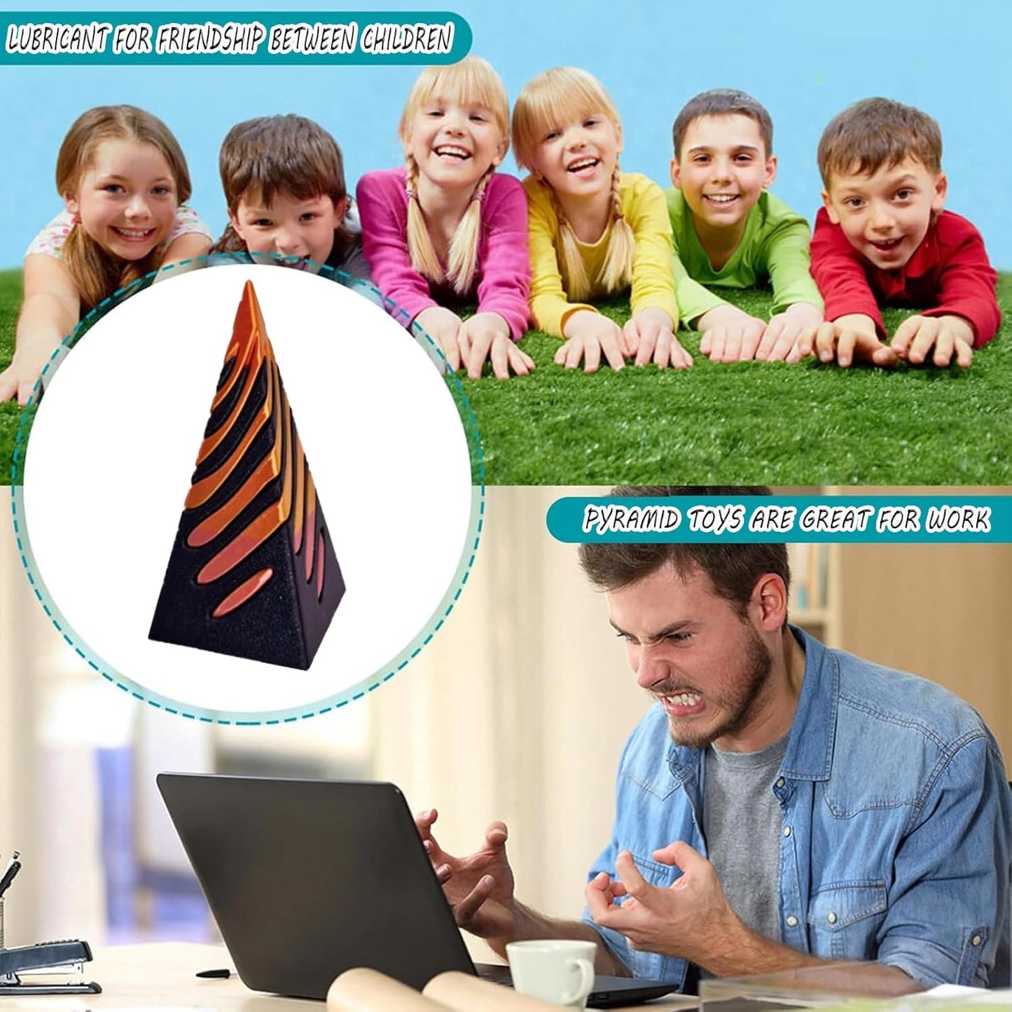Impossible Pyramid Passthrough Sculpture,Pyramid Passthrough Sculpture-3D Printed Spiral Cone Toy Pyramid Decor Home Desktop Fidget Toys for Adults with Anxiety (Orange) (Black Orange)