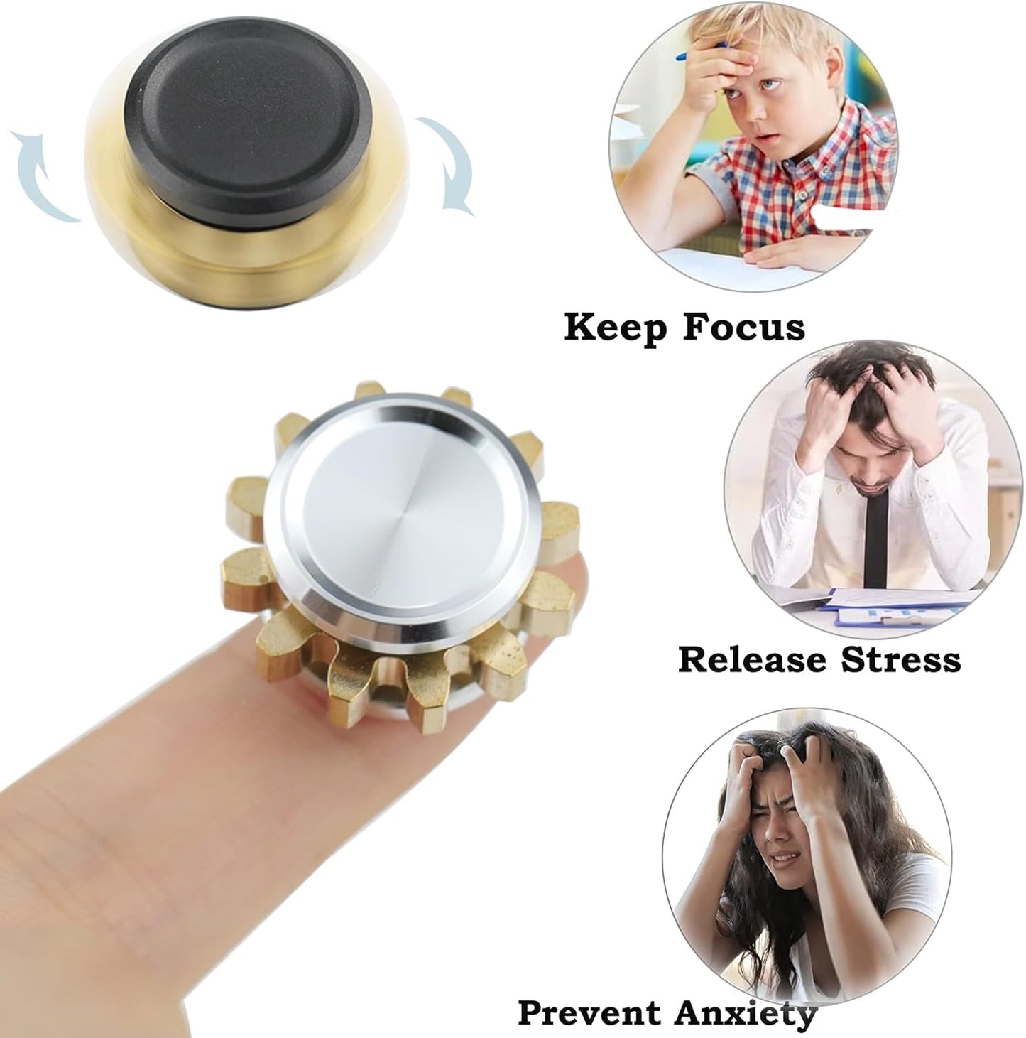Metal Fidget Spinner for Adults, Small Mini Hand Toys, Copper Gear Linkage Fidget Blocks, Stacking Extendable Fingears Gyro, Bearing, Autism Sensory ADHD Anxiety Reduce