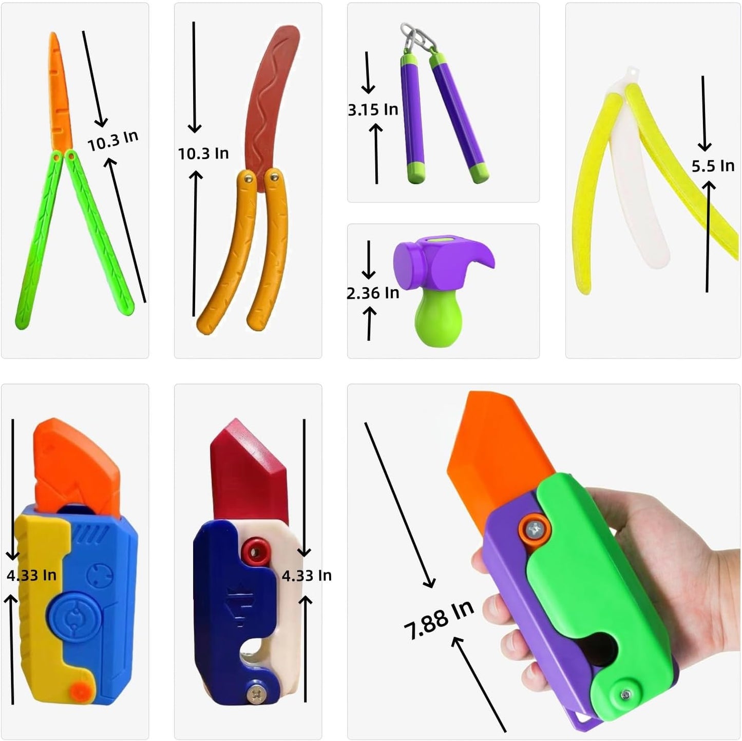 8Pcs Carrot Fidget Knife Toy Set, Butterfly Fidget Knife Toy, Nunchaku Toy, Carrot Hammer Toy, Colorful and Novel Shape,Made with 3D Printing Technology ,Perfect Stress Relief Toy Set