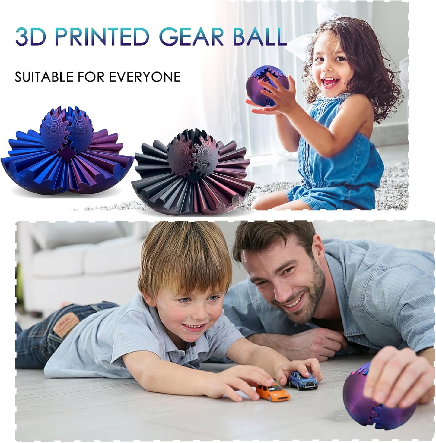 Gear Ball 3D Printed, The Steampunk Whirling Wonder Fidget Ball Toy, Gear Ball 3D Model Cube Fidget Toy, Funny Stress & Anxiety Relaxing Fidget Toy for Adults & Kids (Blue&Purple)