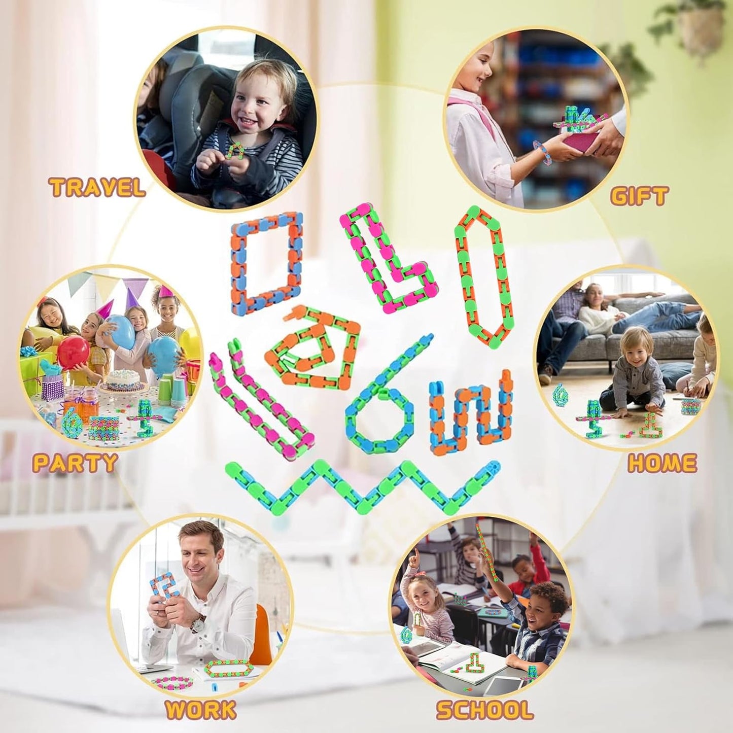 8Pcs Fidgets Wacky Tracks Fidget Toys for Kids Classroom Students School Prizes Gifts Sensory Autism Toys Snap Fidget Snake Click Toys for Adults Stress Relief ADD ADHD Autistic Keeps Fingers Busy