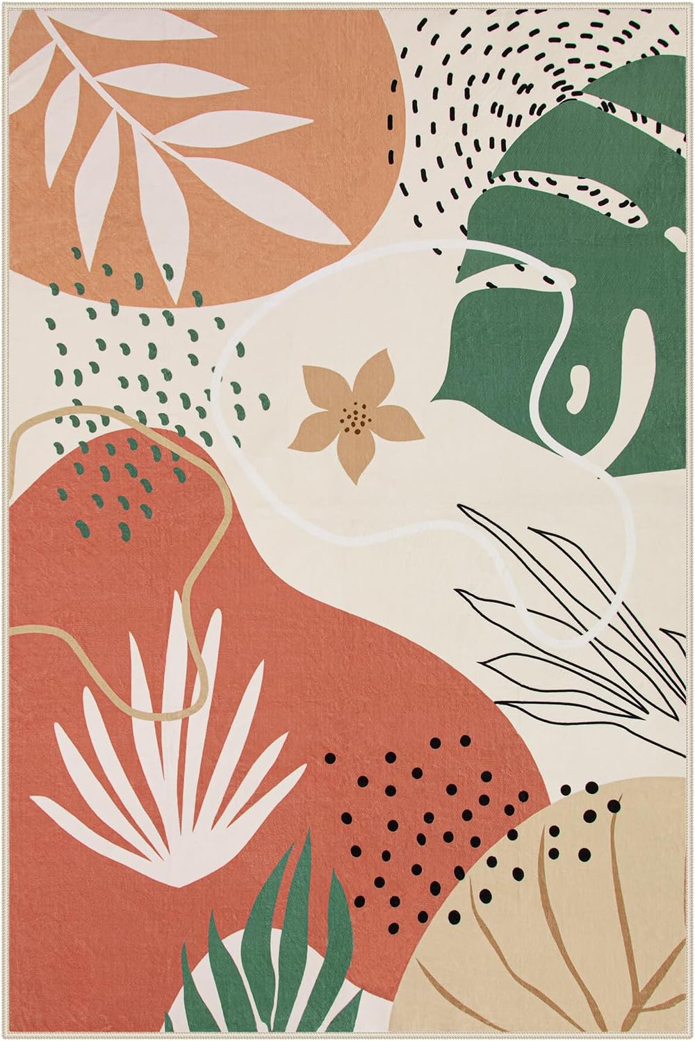 Lahome 4x6 Area Rugs, Washable Rug 4x6 for Living Room Soft Carpet for Bedroom Nursery Kids Room, Botanical Print Non-Slip Low Pile Carpet for Entryway Office Playroom Kitchen, Coral