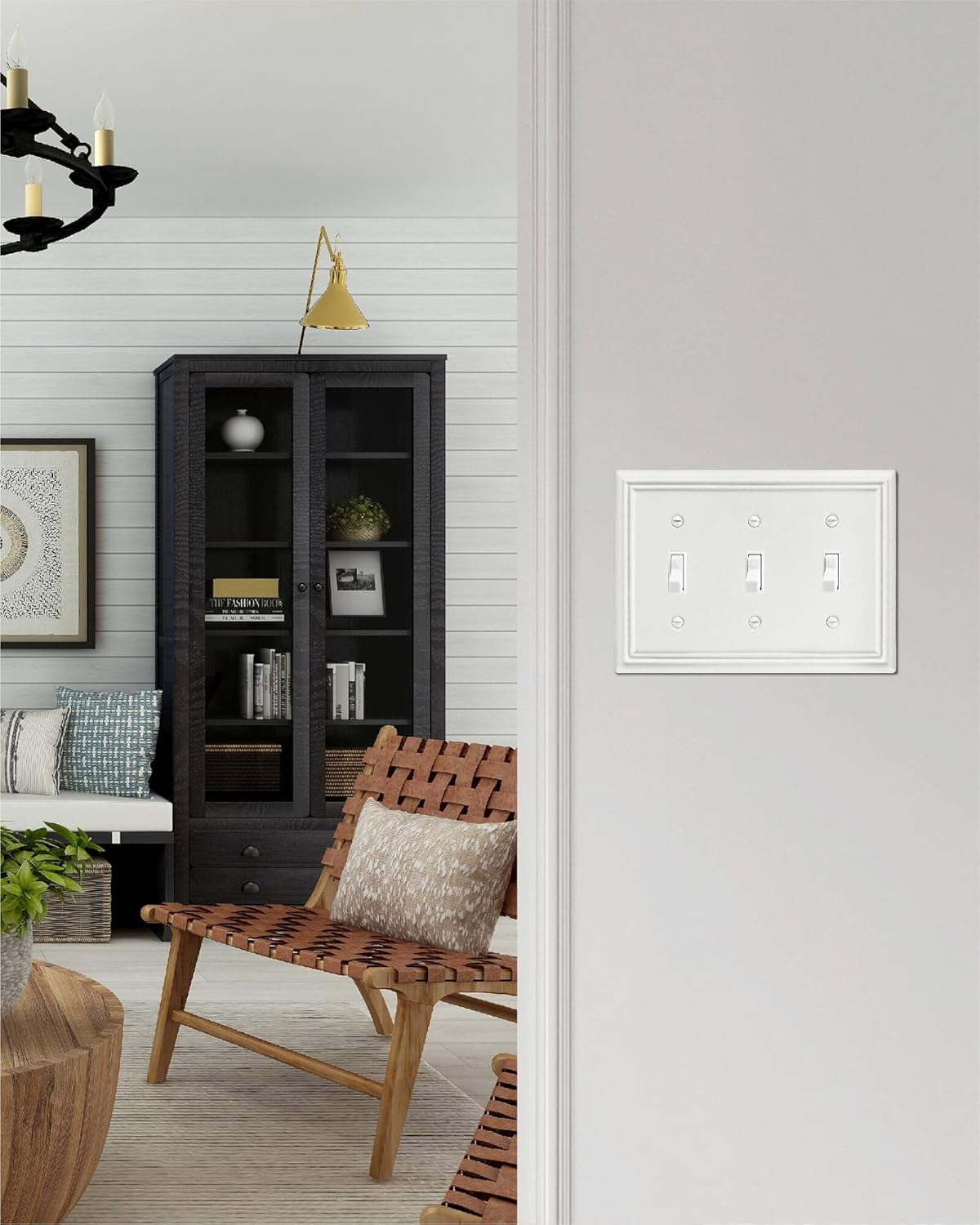 Triple Toggle Switch Wall Plate, Metal Light Switch Cover, Off White Finish, Midsize