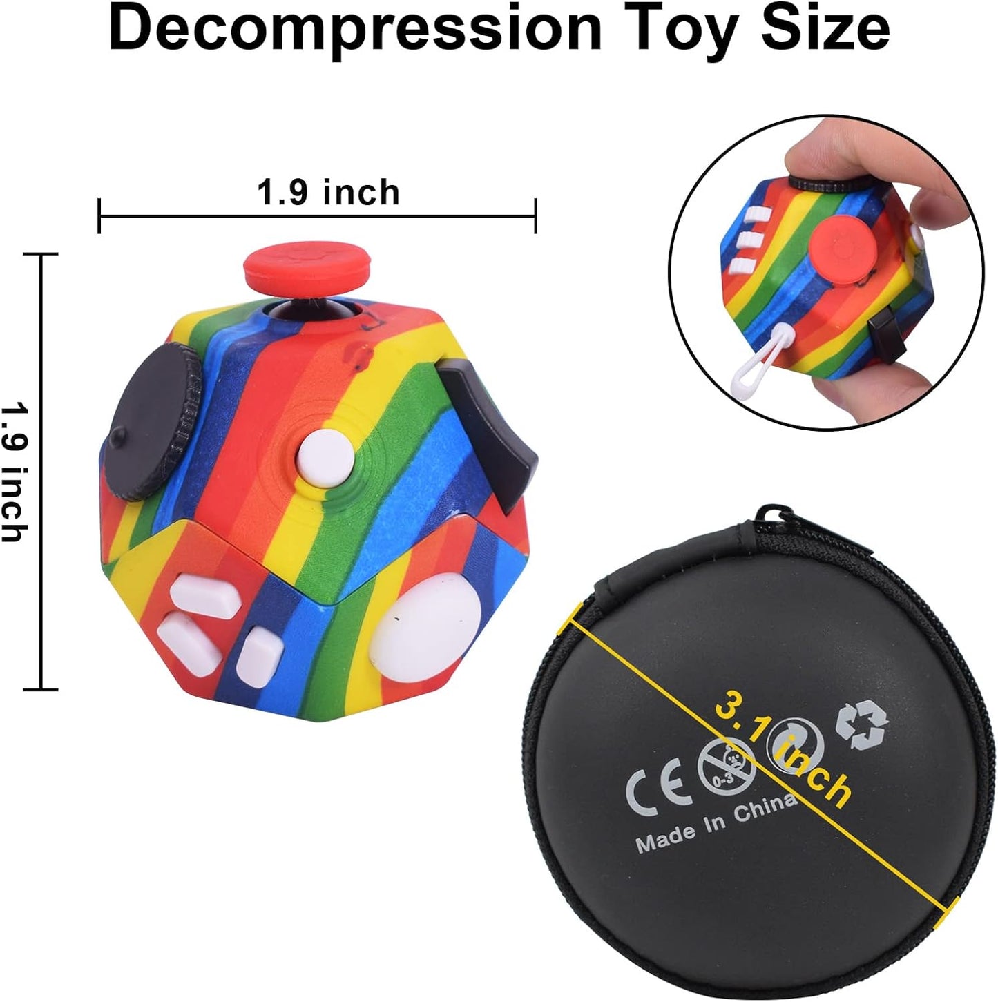 Small Fidget Toys,12 Sided Cube Toys for Kids Adults with Anxiety ADHD Autism and Relief Stress (Rainbow)