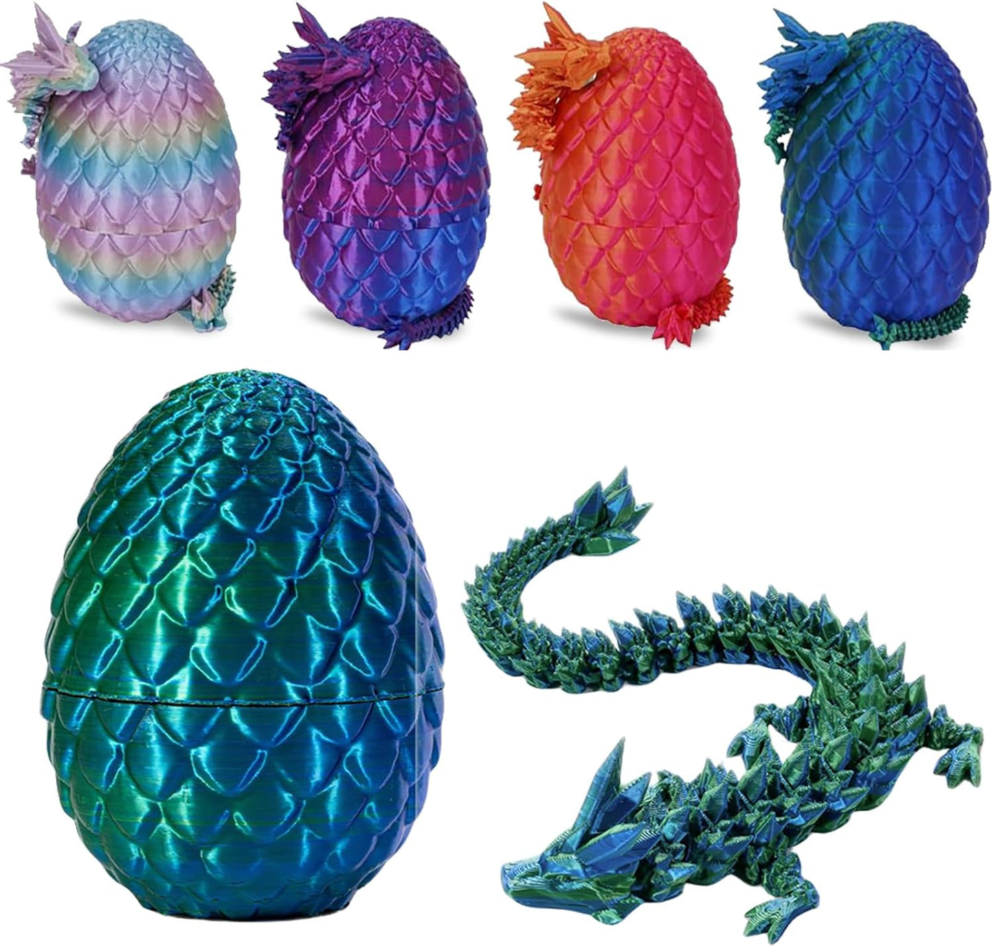Cessfle 3D Printed Dragon in Egg, Crystal Dragon Eggs with Dragon Inside, Full Articulated Dragon Eggs 3D Dragon Toys, Mystery Dragon Egg for House of Dragon, 3D Printed Animals Fidget Toys