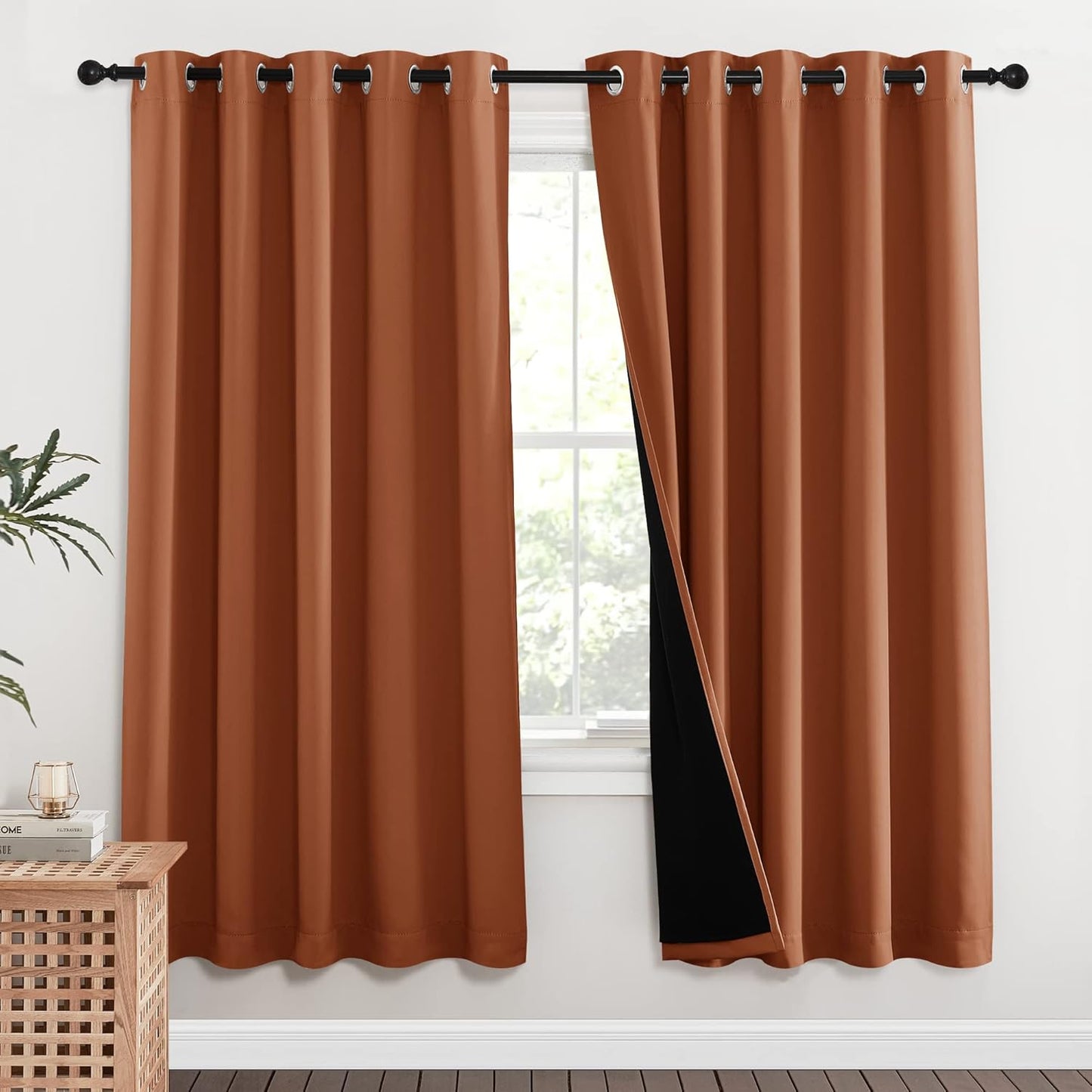 NICETOWN 100% Blackout Window Curtain Panels, Full Light Blocking Drapes with Black Liner for Nursery, 72-inch Drop Thermal Insulated Draperies (Burnt Orange, 2 Pieces, 62-inch Wide Per Panel)