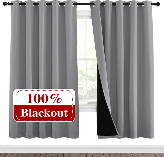 NICETOWN Full Shade Curtain Panels, Pair of Energy Smart & Noise Blocking Out Blackout Drapes for Dining Room Window, Thermal Insulated Guest Room Lined Window Dressing(Silver Grey, 70 x 72 inch)