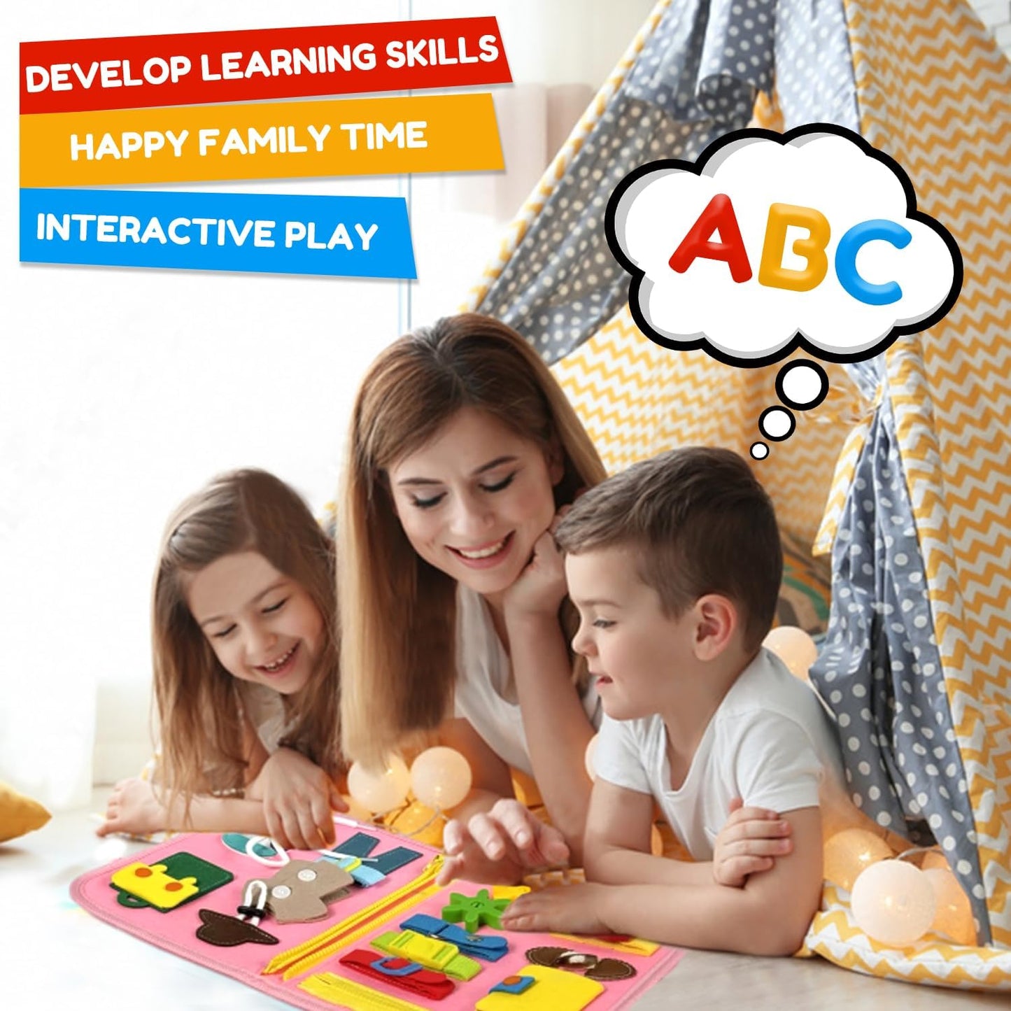 Qizfun Busy Board Book Montessori Toys for 1 2 3 4 Year Old, Girl Birthday Gifts, Educational Sensory Learning Toy for Toddlers 1-3, Car Airplane Travel Activities Toys for Kids Ages 2-4 Year Old