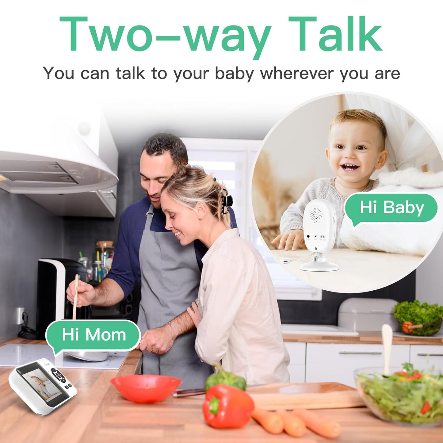 Smart Video Baby Monitor with Camera and Audio,Dual Mode,WiFi On/Off Switch,2.8inch Display,App,1080p Camera,1500ft Long Range,Night Vision,Feeding Clock,Temperature Detection,2-Way Talk