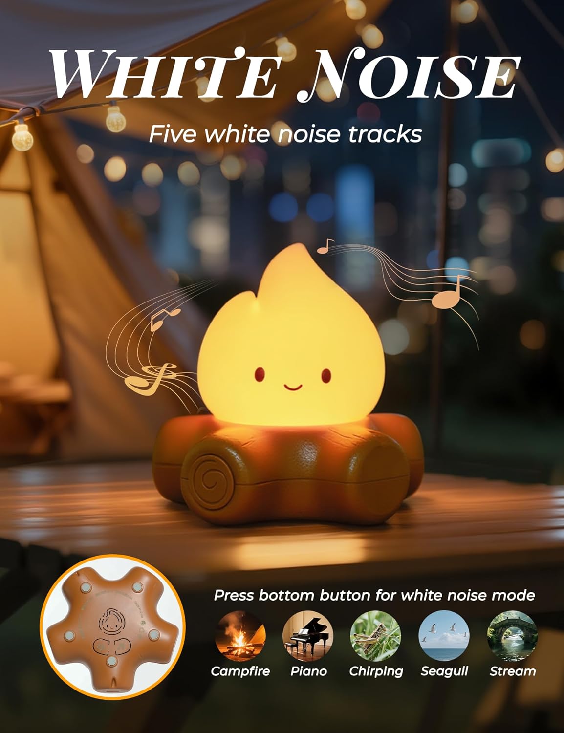 3pcs Cozy Campfire Nightlight Kits, Soothing Nature Sounds, White Noise Night Light for Baby Adult, Rechargeable, Cute Flame Lamp, Best Gift for Kids Bedrooms Camping Trips