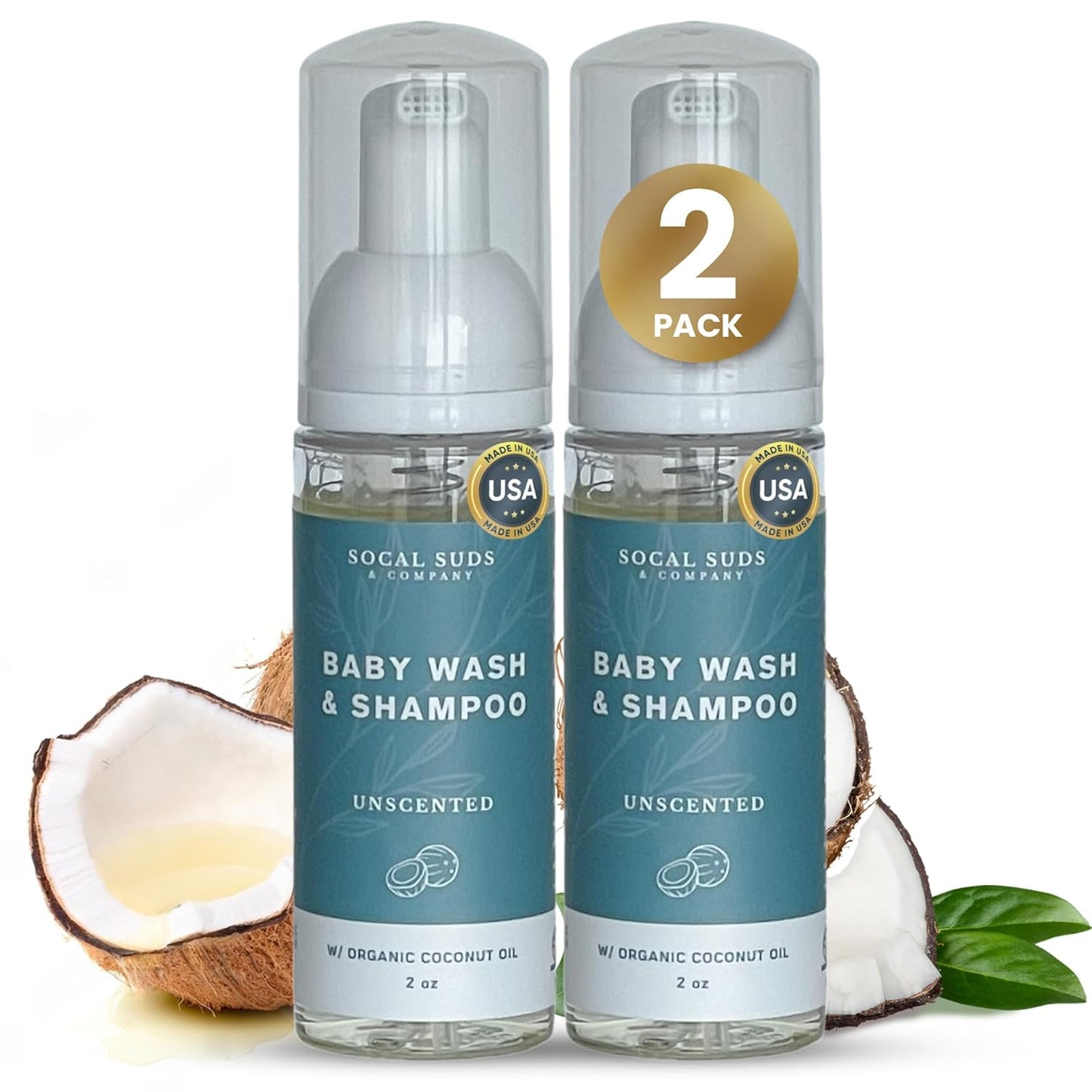 SoCal Suds & Company 2oz Organic Foaming Baby Wash & Shampoo - Fragrance Free- 2 Pack