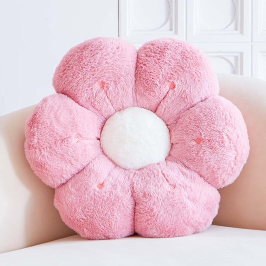 Flower Pillow, Cute Flower Shaped Decorative Pillow, Soft Rabbit Fur Daisy Pillow Home Decor Floor Seating Cushion for Bedroom Living Room (Dusty Pink 19.6 Inch)