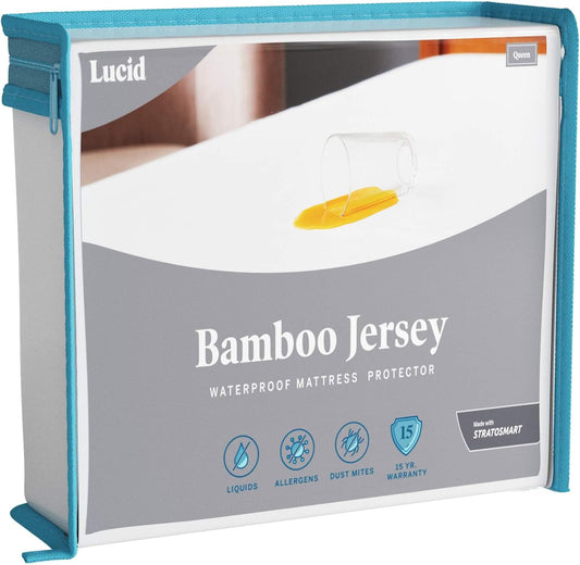 LUCID Premium Rayon from Bamboo Jersey Mattress Protector | California King Size Waterproof Mattress Protector | Ultra Soft, Fitted Sheet Style, White