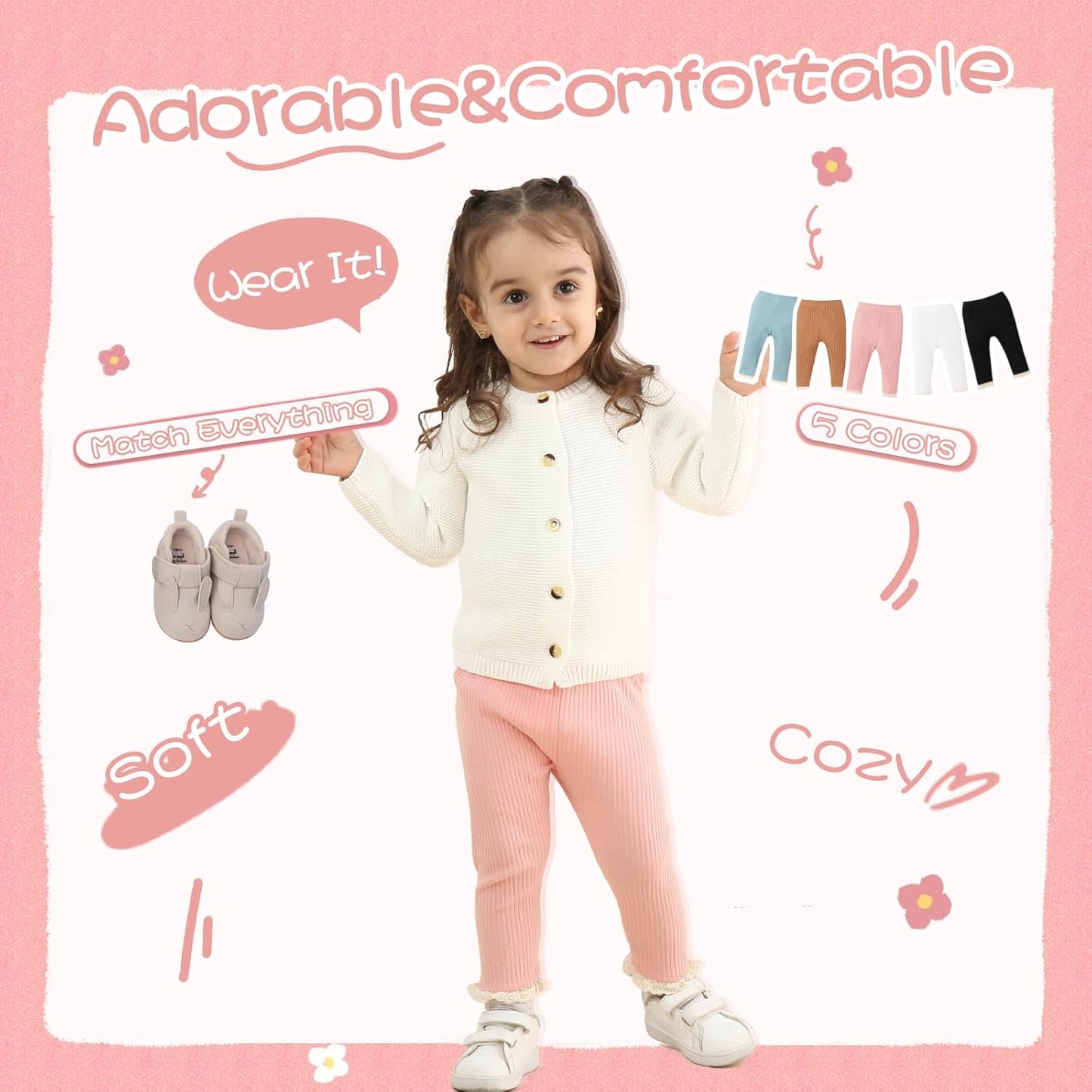 Newborn Toddler Baby Girl Pants Leggings Ribbed Straight Flare Infant Girl Pants Leggings Bell Bottoms 5 Packs