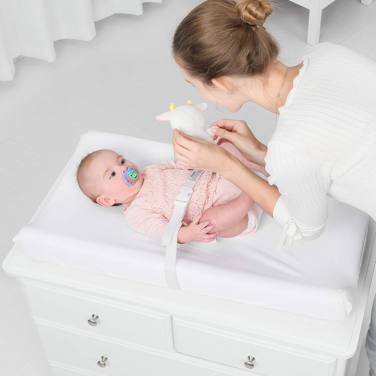 TILLYOU Changing Pad Cover Set in Soft Jersey Material - Fits 32"/34''x16 Contoured Pad for Babies,Peachy Pink & White