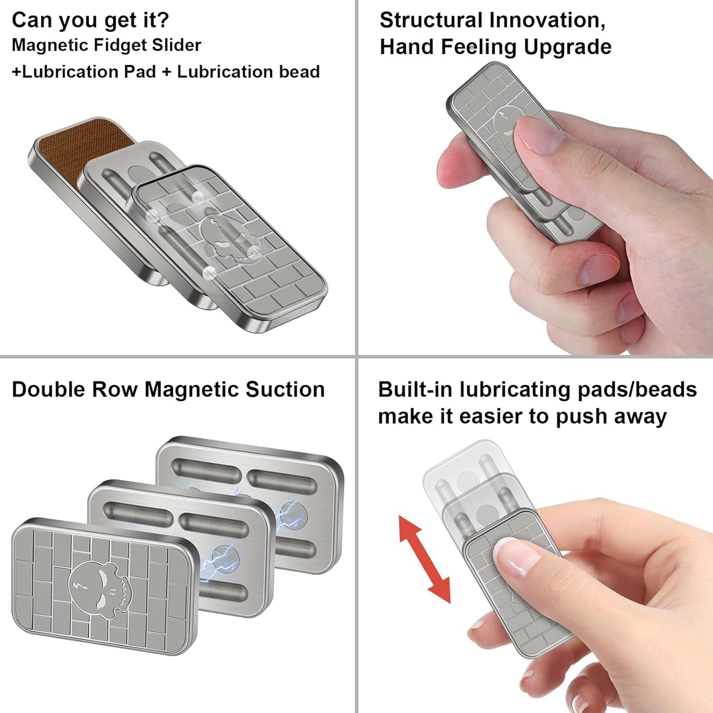 ATESSON Magnetic Fidget Slider,Metal Push Card Stress Relief Toy,Office Desk Adult Fidget Toys,Magnetic Fidget Toy for Autism ADHD Special Needs