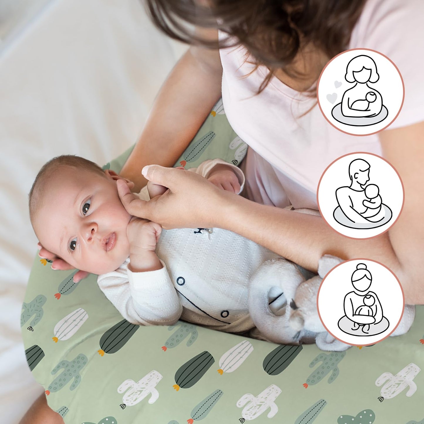 Little Grape Land Nursing Pillow for Infants, Breastfeeding Pillows, Baby Support Pillow for Nursing, Bottle Feeding, Tummy Time with Machine Washable Cover & Breathable Filling (Blossom Cactus)