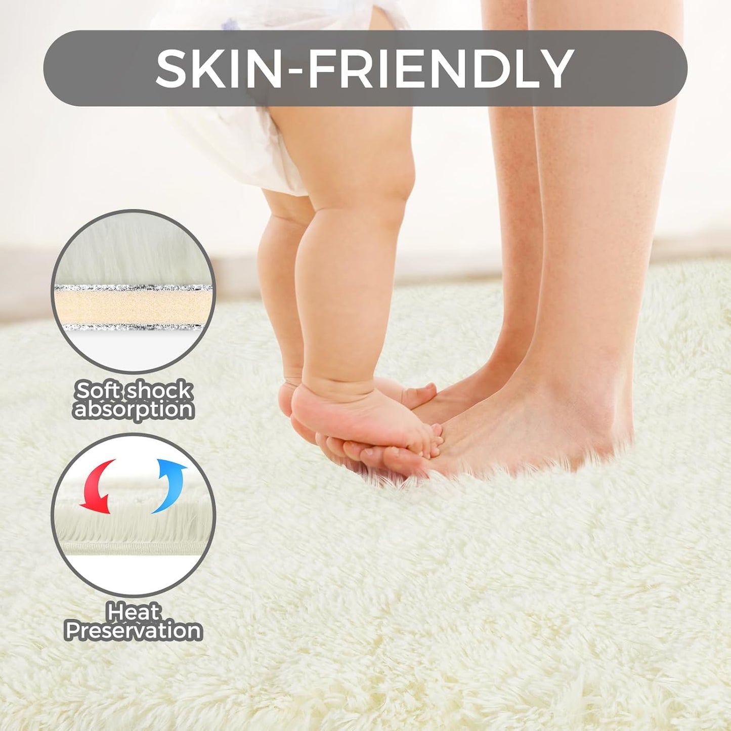 5X8 Ultra Soft Rug for Living Room, Fluffy Shag Area Rug for Bedroom, Modern Shaggy Carpets Fuzzy Rug for Teens Dorm Nursery Home Decor Aesthetic, Upgrade Anti-Skid Durable, Cream White