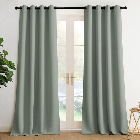 NICETOWN Sage Green Blackout Curtains 90 inch Long, Summer Room Daekening Thermal Insulated Grommet Privacy Energy Saving Shades for Bedroom, Living Room, Laundry, Closet, 2 Panels, W52