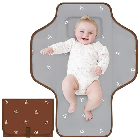 Portable Diaper Changing Pad, Waterproof Baby Changing Mat, Foldable Travel Baby Changing Station, Newborn Essential Baby Shower Registry Gift (Brown-Bee)