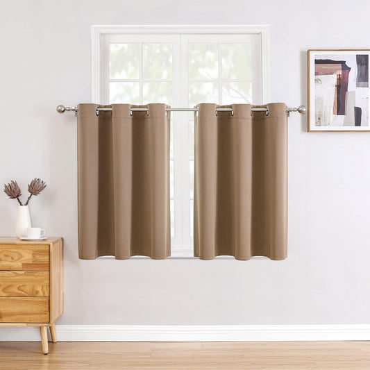 ChrisDowa Small Window Curtains for Kitchen and Bedroom - Grommet Short Thermal Insulated Room Darkening Curtains (2 Panels, Cappuccino, 52 x 36 Inch)